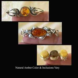 BALTIC HONEY or MULTICOLOR AMBER & STERLING SILVER HANDMADE BROOCH PIN - Picture 1 of 10