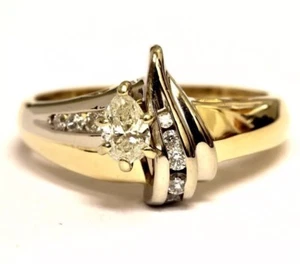 14k White Yellow Gold .26ct Pear Shaped Diamond Ring Sz 7 42ctw - Picture 1 of 9