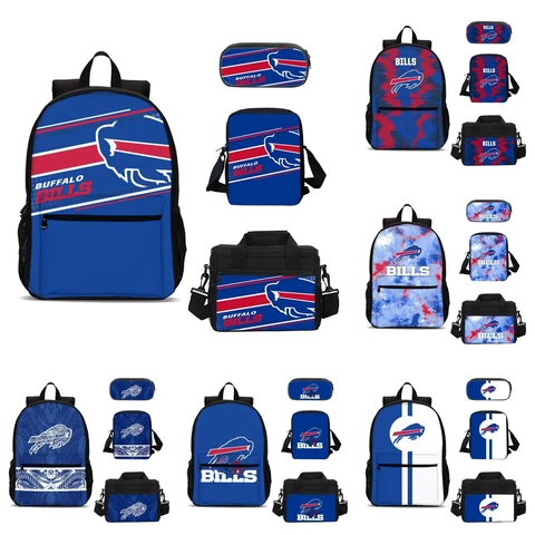 Buffalo Bills Backpack Set 4PCS School Bag Lunch Bag Crossbody Bag Pen Box Gift Cover