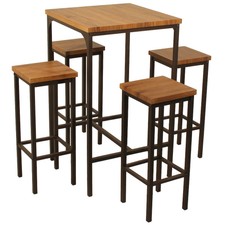 Set Tavolo Bar Quadrato e 4 Sgabelli Mod. ROMA Marrone Noce H.110 cm Arredamento