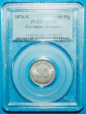 S11 - Germany 50 Pfennig 1876-E PCGS AU-58 Silver Coin - Imperial Eagle *** Nice - Image 1 of 4