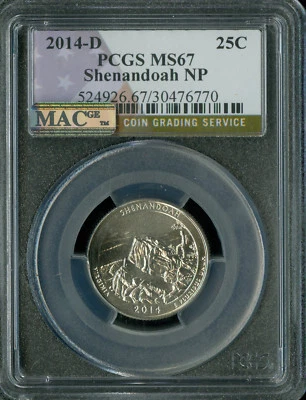 2014 D SHENANDOAH FLAG QUARTER PCGS MS67 PQ 2ND FINEST GRADE MAC SPOTLESS .  - Image 1 of 2