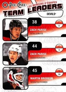 2010-11 O-Pee-Chee Team Leaders #18 Zach Parise, Zach Parise, Martin Brodeur