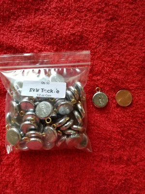 B & W TACKLE 50 PCS ROUND FLAT COIN RIVER SINKERS 1/2 OZ