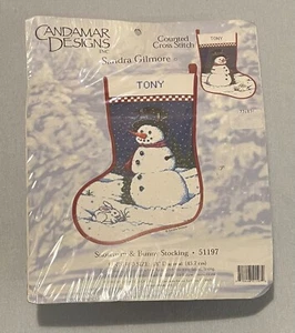 Candamar Cross Stitch Stocking Kit Sandra Gilmore 51197 Snowman Bunny New Sealed - Picture 1 of 5