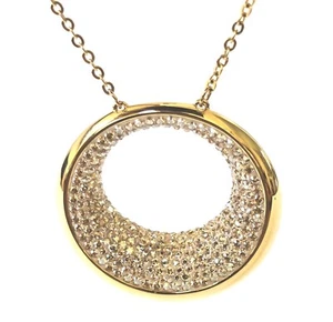 Swarovski Pebble Circle Pendant Rose Gold Plated Swan Signed Necklace NIB - Picture 1 of 7