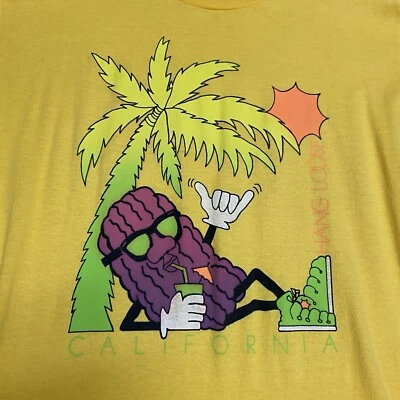 Vintage California Raisins Single Stitch Sleeve Shirt Jerzees Size Large Yellow - Image 1 of 4