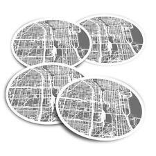 4x Round Stickers 10 cm - BW - Chicago USA Urban Street Map  #38995