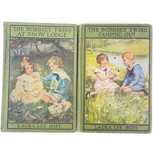 2 early BOBBSEY TWINS hardcovers AT SNOW LODGE & CAMPING OUT by Laura Lee Hope - Picture 1 of 10