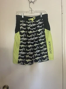 Boys BODY GLOVE Black & Yellow Shark Print W/pocket Swimming Trunks Size XL (18) - Picture 1 of 3