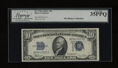 DBR 1934-C $10 Silver Fr. 1704 Legacy 35 PPQ Serial B29415915A - Image 1 of 2