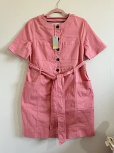 Boden Pretty Pink Casual Stitch Belted Denim Style Dress - BNWT - Size 16 R - Picture 1 of 5