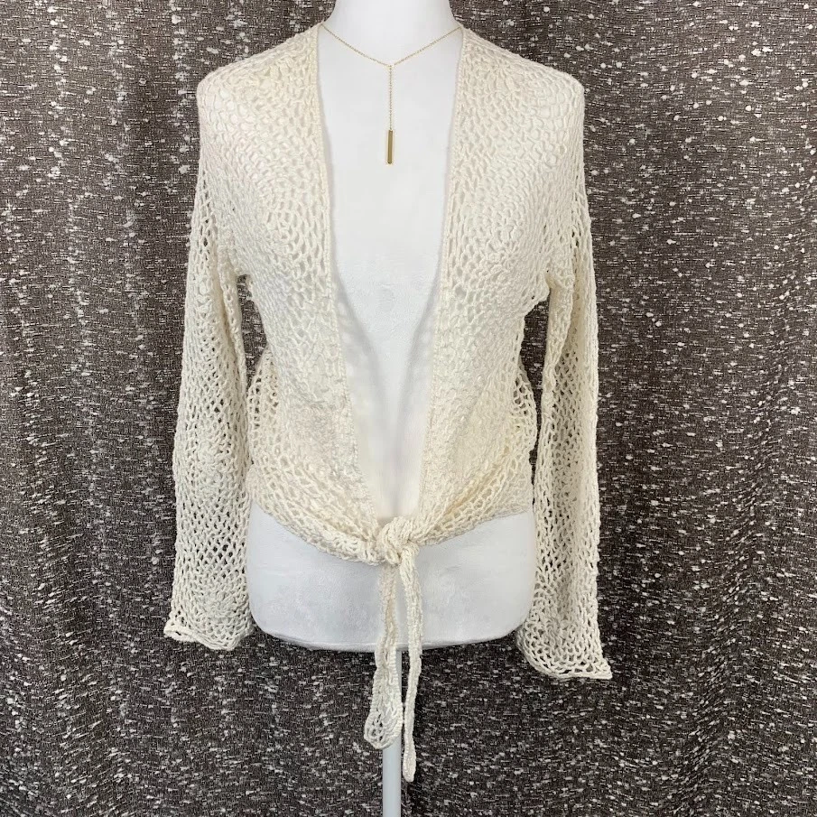 Top vintage de ganchillo con flores blancas Laura Ashley corbata frontal cottagecore para mujer pequeño Foto 1 de 4