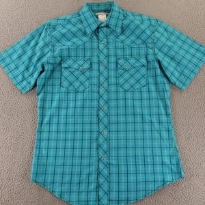 Wrangler Hemd Herren M blau kariert kariert Perlen Druckknopf Western Kurzarm Cowboy - Bild 1 von 9