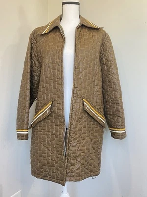 Винтажный коричневый с желтый стежок выстеганная женская куртка пальто 1960 1970-х размер большой - Изображение 1 из 4
