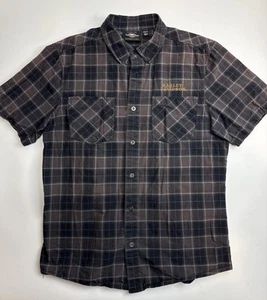 Camicia Harley Davidson uomo nera a quadri manica corta con bottoni toppa teschio grande - Foto 1 di 7