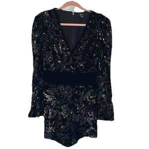 Marciano By Guess M Romper Black Sequins Long Bell Sleeves Velour Sexy Special - Picture 1 of 13