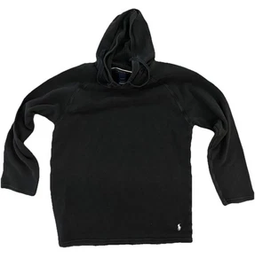 Vintage XL Polo Ralph Lauren Pony Waffle Maglia Pullover Termico con Cappuccio Nero LS Camicia - Foto 1 di 6