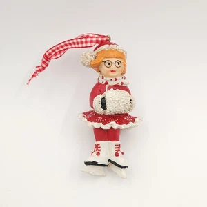 Mary Engelbreit Girl Ice Skating Christmas Tree Ornament Red Dress Scarf Skates - Picture 1 of 8