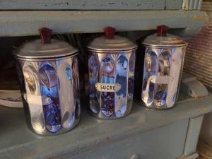 Vintage French Chromed Storage Cannisters Set - Picture 1 of 6
