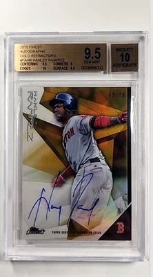 2015 Topps Finest Gold Refractor Autograph Hanley Ramirez /50 Auto BGS 9.5 POP 1 - Image 1 of 3