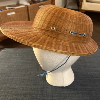 VTG 50s Straw Rattan Bamboo Safari Pith Helmet Hard Hat Tropical Sun Jungle - Image 1 of 4