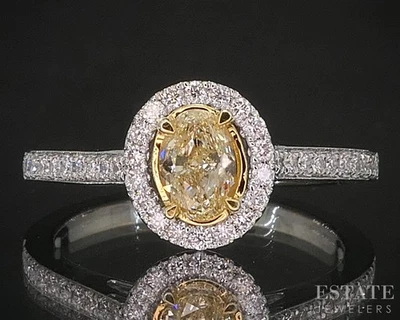 18k White Gold Natural .60ctw Fancy Yellow Diamond Engagement Ring 3.4g i20422 - Image 1 of 4