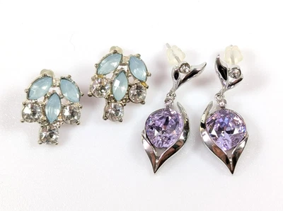 Lavender Amethyst Zirconia Silver Tone Dangle Fashion Earrings Blue Stud LOT - Image 1 of 4
