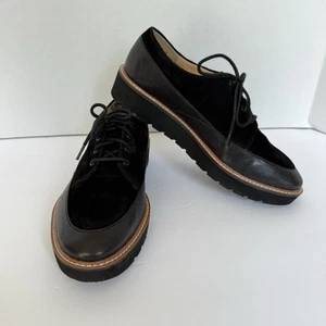 Naturalizer 8W Auburn Platform Chunky Oxfords Black Camel Laceup Leather Suede - Picture 1 of 12