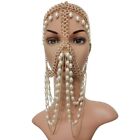 Women Face Chain with Faux Pearl Pendant Masquerade Mask Veil Headband