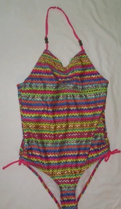Jantzen One Piece Swimsuit Girls Size 16 Colorful Zig Zag Lined Beads - Picture 1 of 5