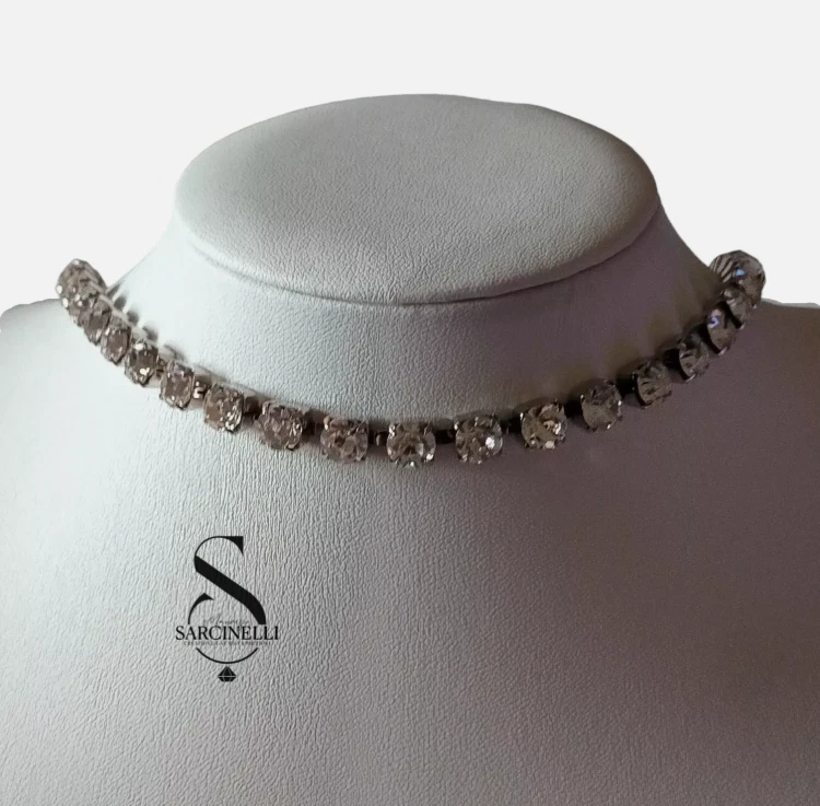 COLLANA DONNA GIROCOLLO COLLARINO CON BRILLANTI STRASS  GIOIELLO MADE IN ITALY - Immagine 1 di 4