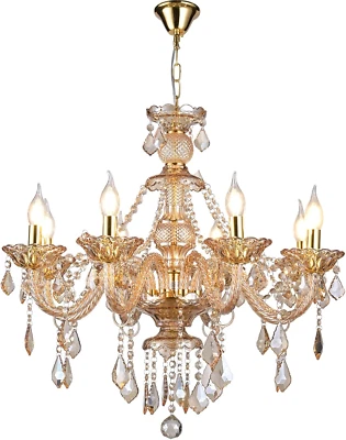 Lámpara de araña de cristal ámbar de 8 luces, cristal K9 moderno lujoso bolígrafo de cristal Foto 1 de 4