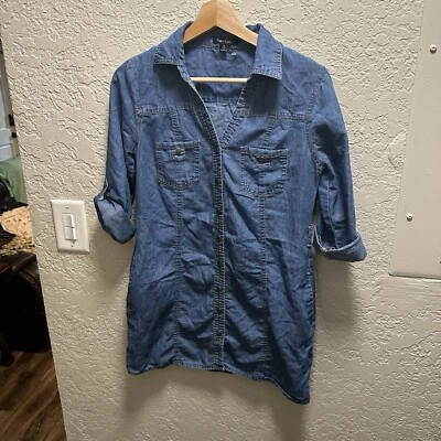 Vestido Camisa New Look Perla A Presión S Azul Denim Manga Larga Pestaña Cuello Vaquero Foto 1 de 4