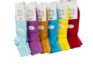 Sierra Socks Women Triple Cuff Crew Cotton Colorful Socks 6 Pair Pack - Picture 1 of 33