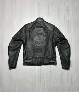 Chaqueta de Cuero Harley Davidson Calavera Reflectante Rara Talla M - Imagen 1 de 24