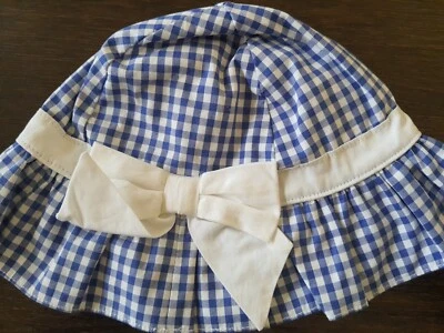 Janie And Jack BABY Girls 0 6 M Sun Hat White Blue vichy checks STRIPES BOW  - Image 1 of 4