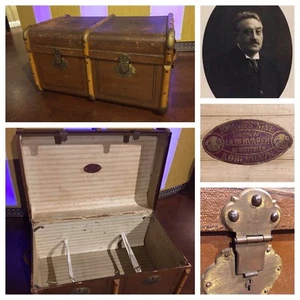 VINTAGE / ANTIQUE Trunk 1920's Denmark JOHANNES NEYE LAEDERVARER Museum Item - Picture 1 of 12