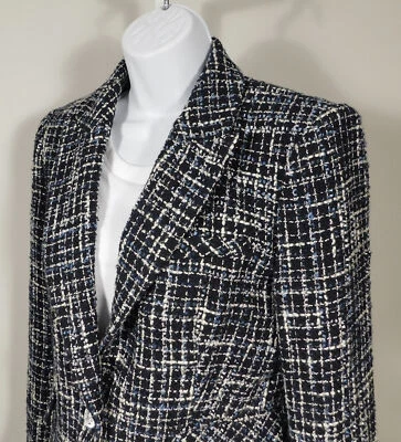 VERONICA BEARD Women's Black Blue White Hosanna Tweed Dickey Blazer Sz 4 ($698) - Image 1 of 4