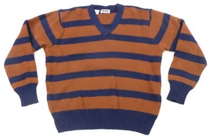 Rare VTG LEVI’S SPORTSWEAR Acrylic Striped V-Neck Sweater 70s 80s Orange Blue L - Picture 1 of 7