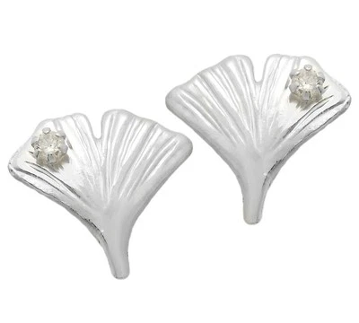 Orecchini Ginkgo a Farfalla Gioielli Foglia di Zirconia Bianco 925 Argento Nuovo - Immagine 1 di 2