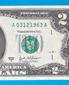 March 12, 1963 / 3 December 1963 : A 03121963 A BIRTHDAY NOTE $2 Two Dollar Bill - Picture 1 of 3