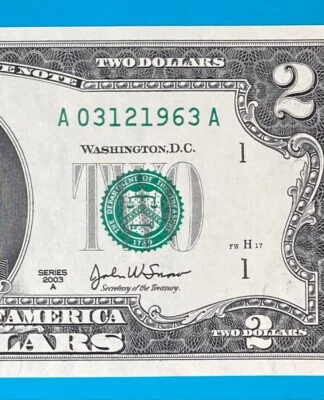 March 12, 1963 / 3 December 1963 : A 03121963 A BIRTHDAY NOTE $2 Two Dollar Bill - Image 1 of 3