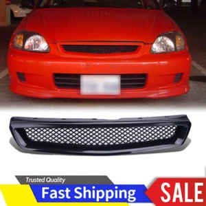 Parrilla parachoques delantera de malla negra brillante estilo Honda Civic 1999-2000 - Imagen 1 de 11