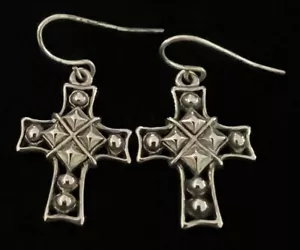 Vintage Silvertone Metal Cross Dangle Drop French Wire Earrings 1 1/2” L - Picture 1 of 3
