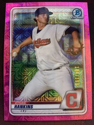 2020 Bowman Chrome Ethan Hankins Pink /199 Mega Box Mojo Refractor Indians - Image 1 of 2