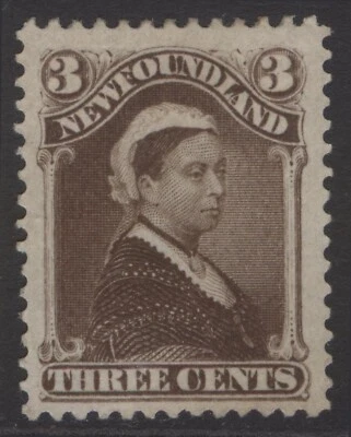 NEWFOUNDLAND 51 1887 3c UMBER BROWN QUEEN VICTORIA BABNC (#71) UNUSED VF CV$120  - Image 1 of 2