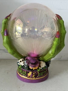 Globo de fibra óptica manos bruja feliz Halloween se ilumina color rosa púrpura - Imagen 1 de 9