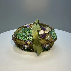 Vintage Katherine's Collection Wayne Kleski Velvet Beaded Egg Treasure Box NEW - Picture 1 of 6
