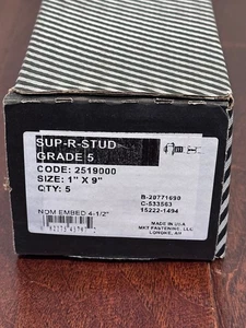 Juego de 5 pernos de anclaje de cuña MKT Sup-R-Stud 1"x9" grado 5 con tuercas y arandelas - Imagen 1 de 4